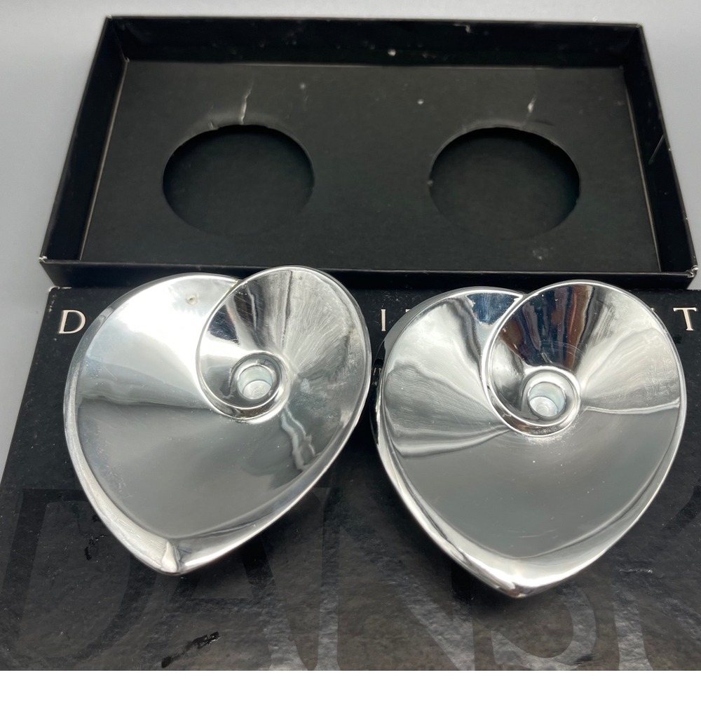 Dansk "design with light"Silverplate hearts tiny candle taperholders Japan